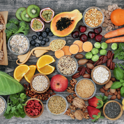 Fiber from fruits, vegetables, whole grains, and legumes, are a great source of prebiotics.